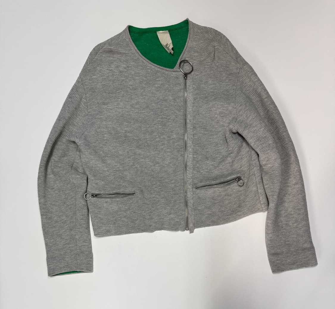 여성 오즈세컨 귀여운 크롭 울 니트 사선 집업 상품이미지1