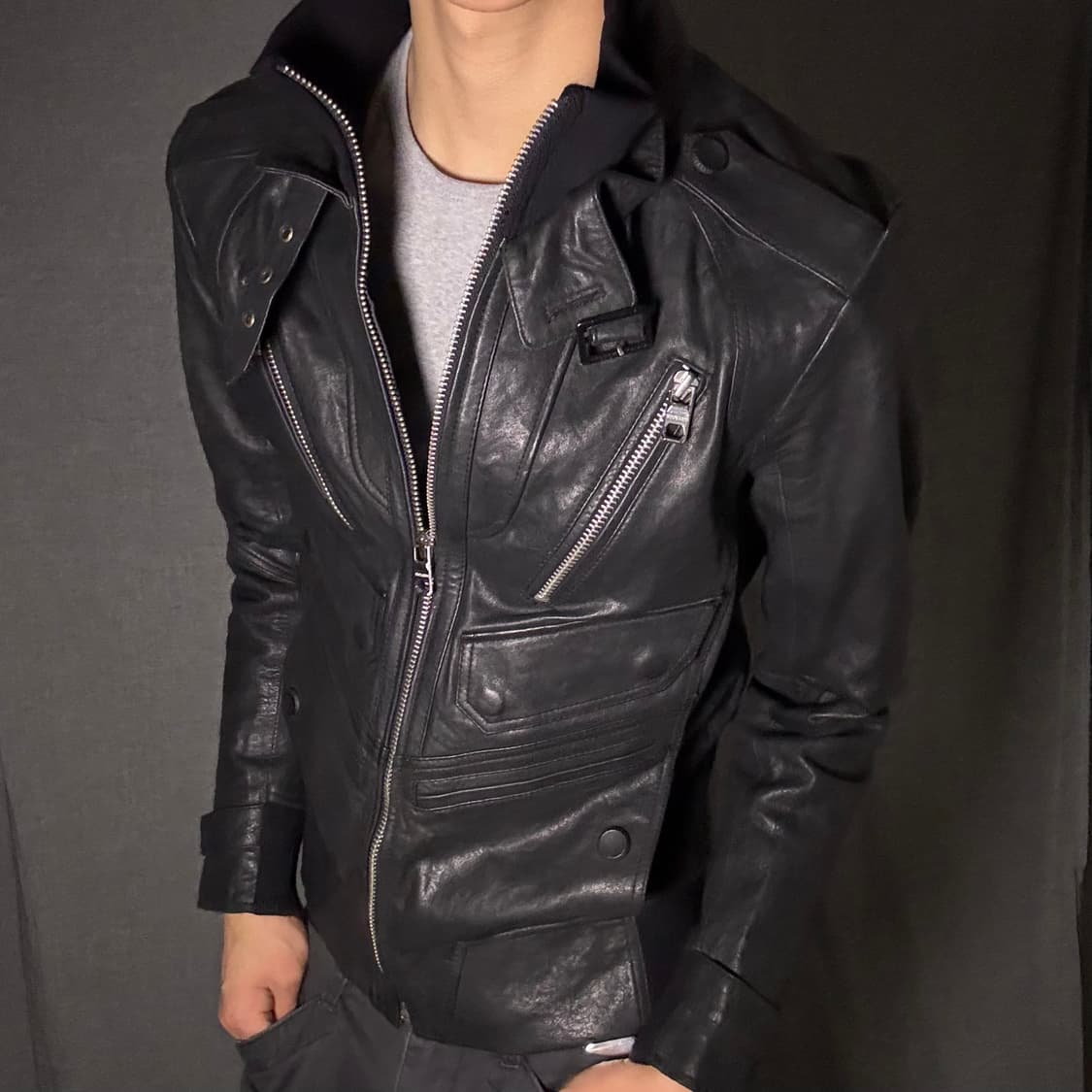 vintage black leather jacket 상품이미지2