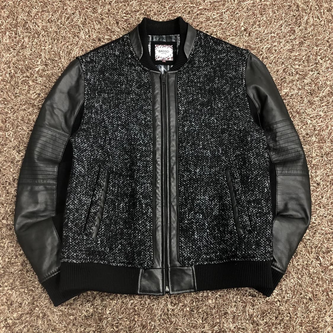 바쏘옴므 양가죽 울 니트 도킹 레더 가죽 자켓 상품이미지1