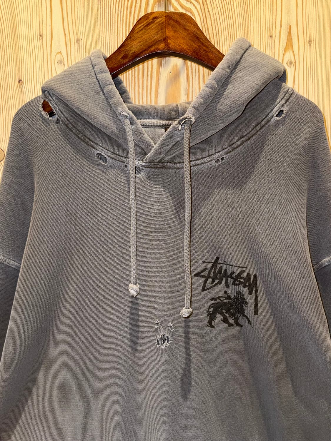 스투시 라스타 라이언 피그먼트 다이드 데미지 후드티 상품이미지3