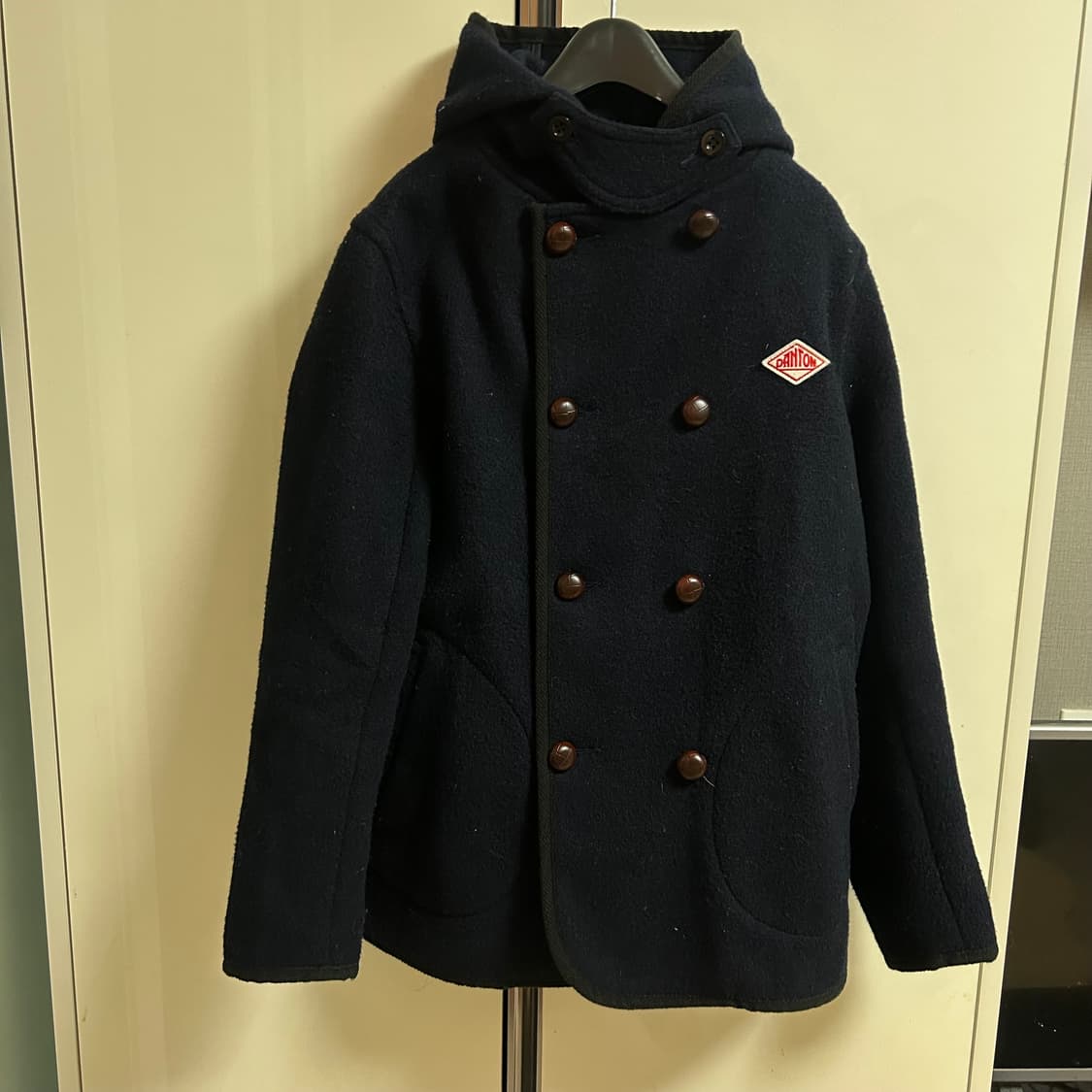 단톤 후드 울 더블 코트 네이비 상품이미지3