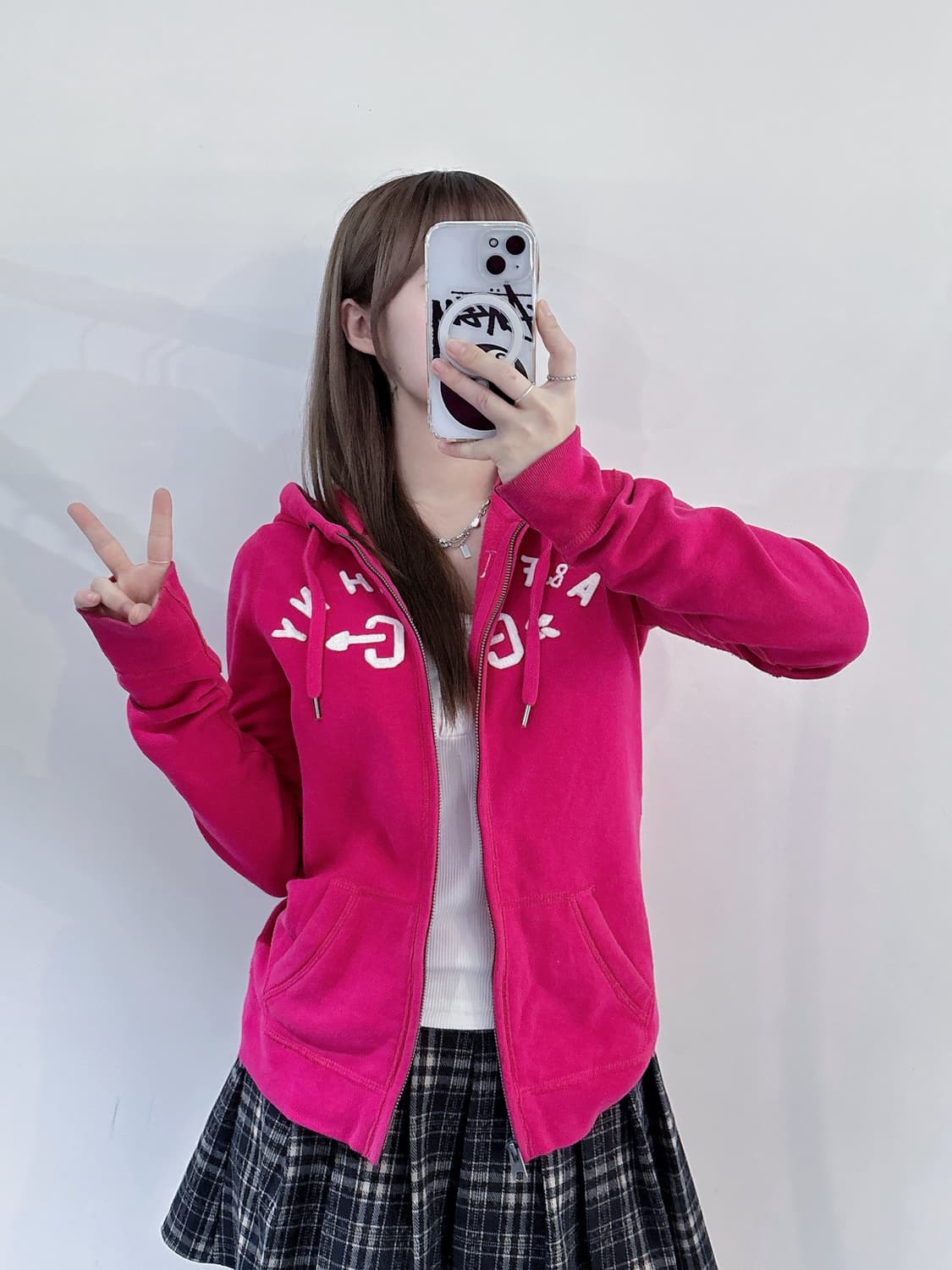 아베크롬비 빅로고 핑크 후드집업 상품이미지3