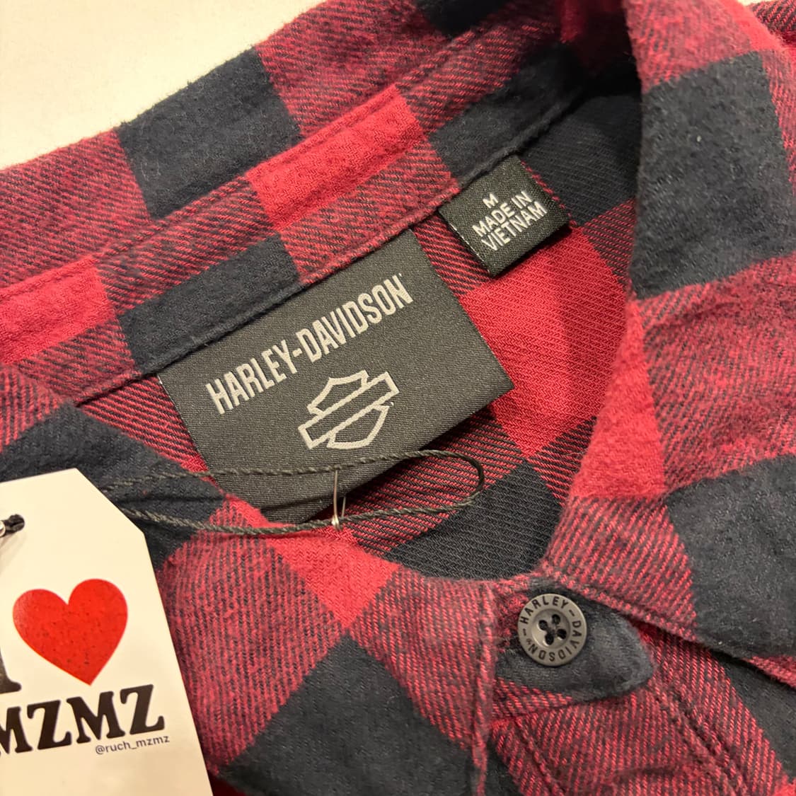 [M] 할리데이비슨 자수 레드 블랙 체크 셔츠 C186 상품이미지6