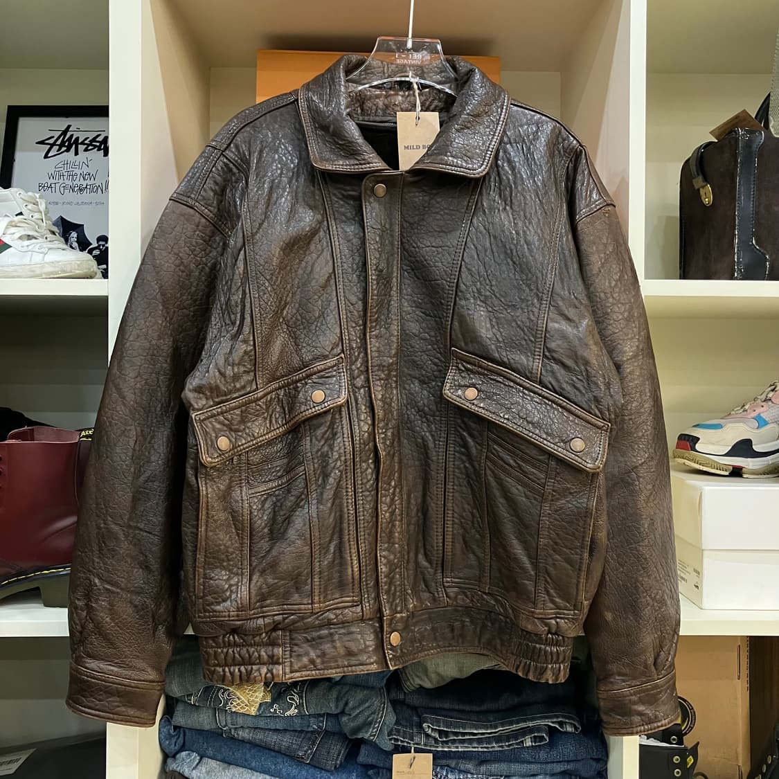 VTG 무스탕 & 레더 봄버 자켓 브라운 상품이미지1