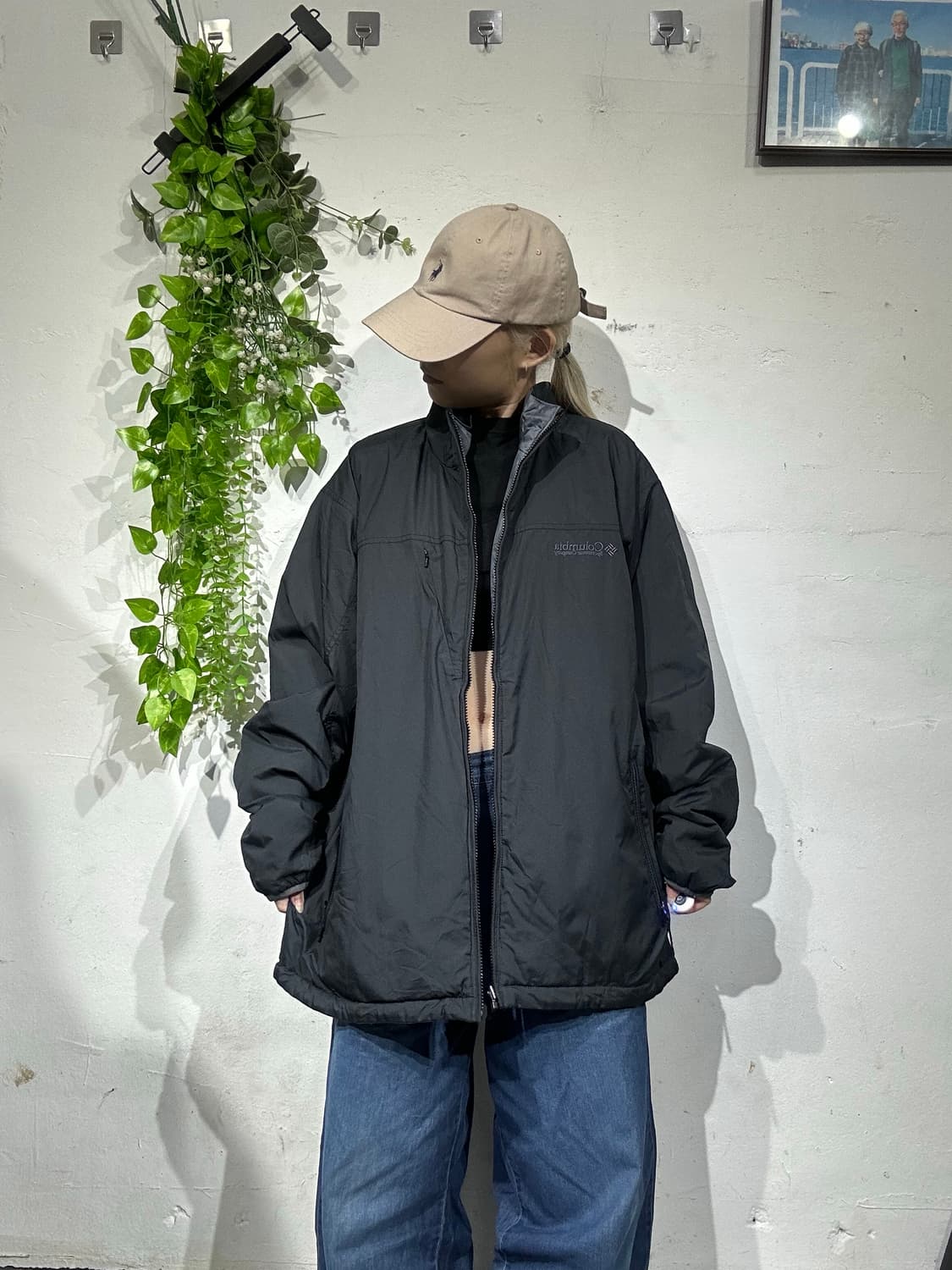 컬럼비아 네이비 그레이 양면 경량 패딩 바람막이 고프코어 자켓 상품이미지2