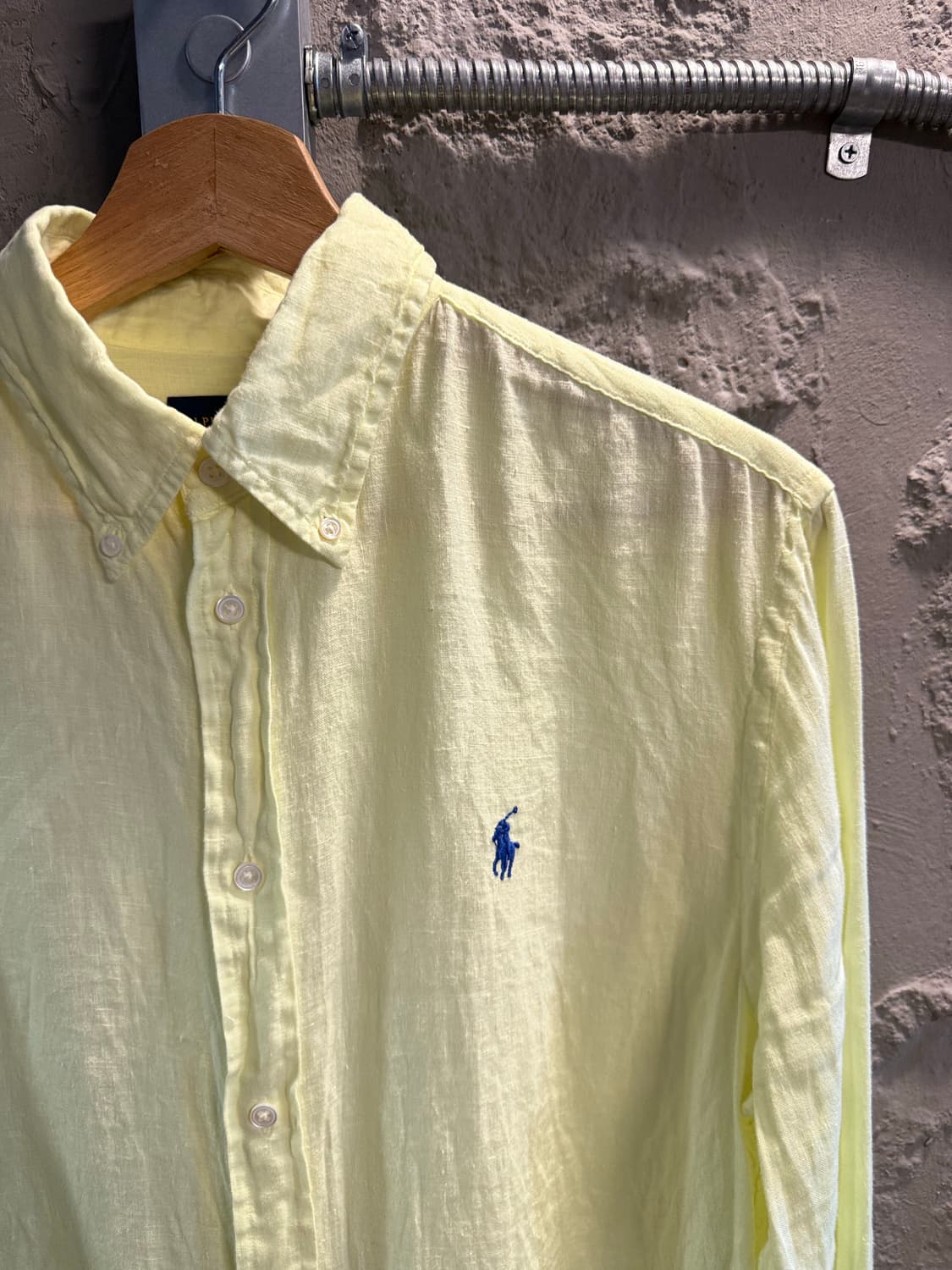 L 폴로 랄프로렌 POLO 린넨 버튼다운 셔츠 형광 레몬그린 상품이미지3