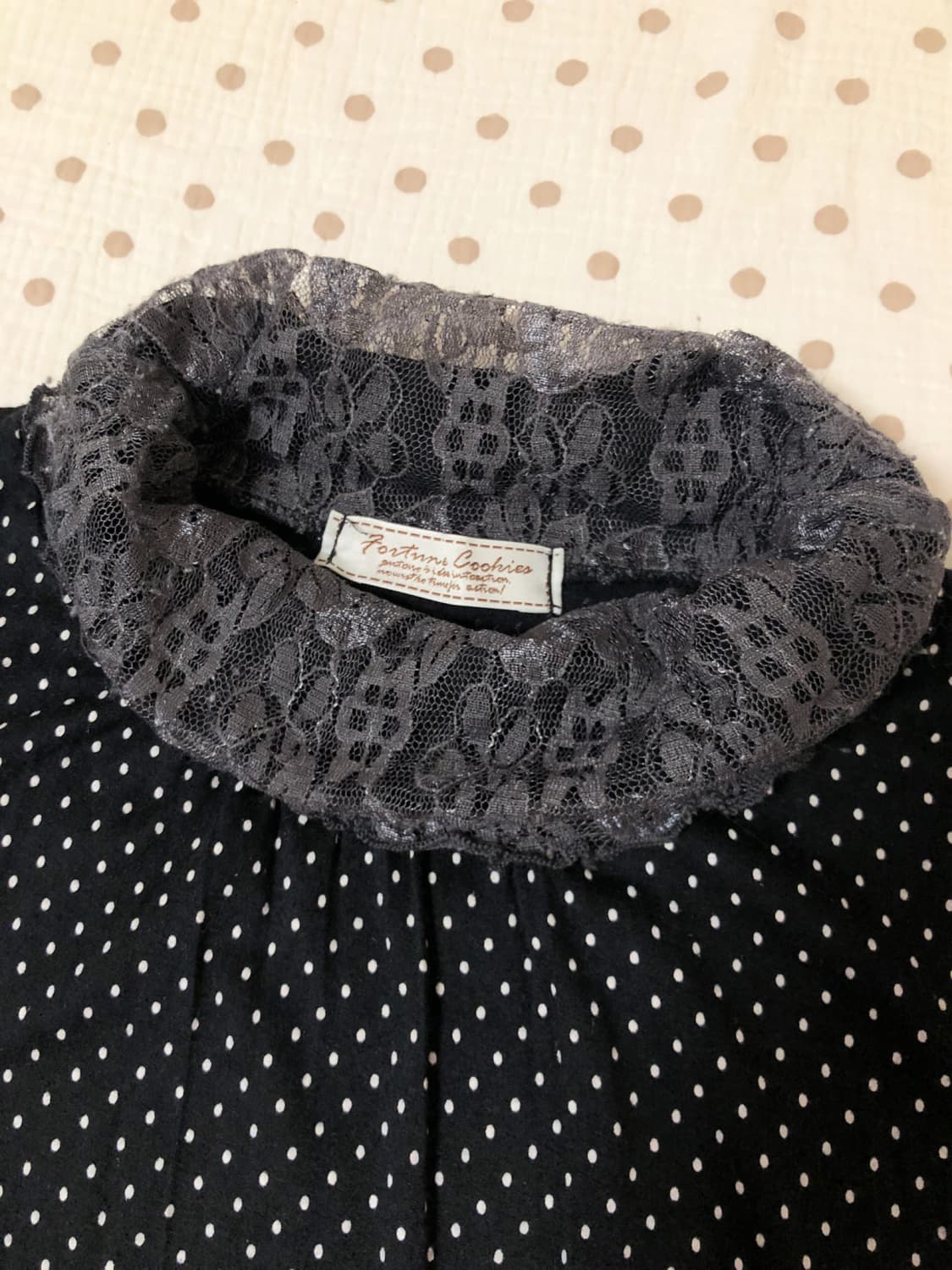 빈티지 포춘쿠키 도트 레이스 목폴라 슬리브 상품이미지4