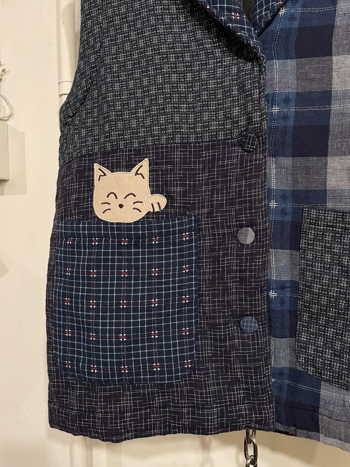 고양이 패치워크 블루 패딩 베스트 모리 상품이미지7