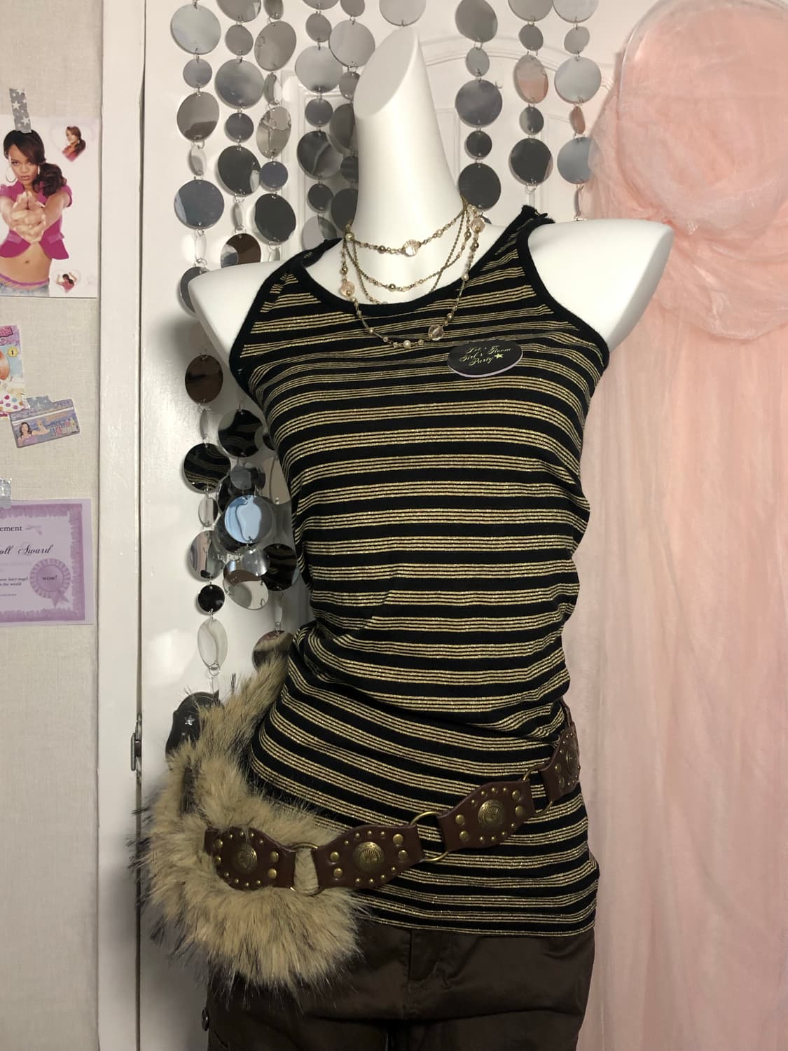 Glitter gold stripe sleeveless 상품이미지1
