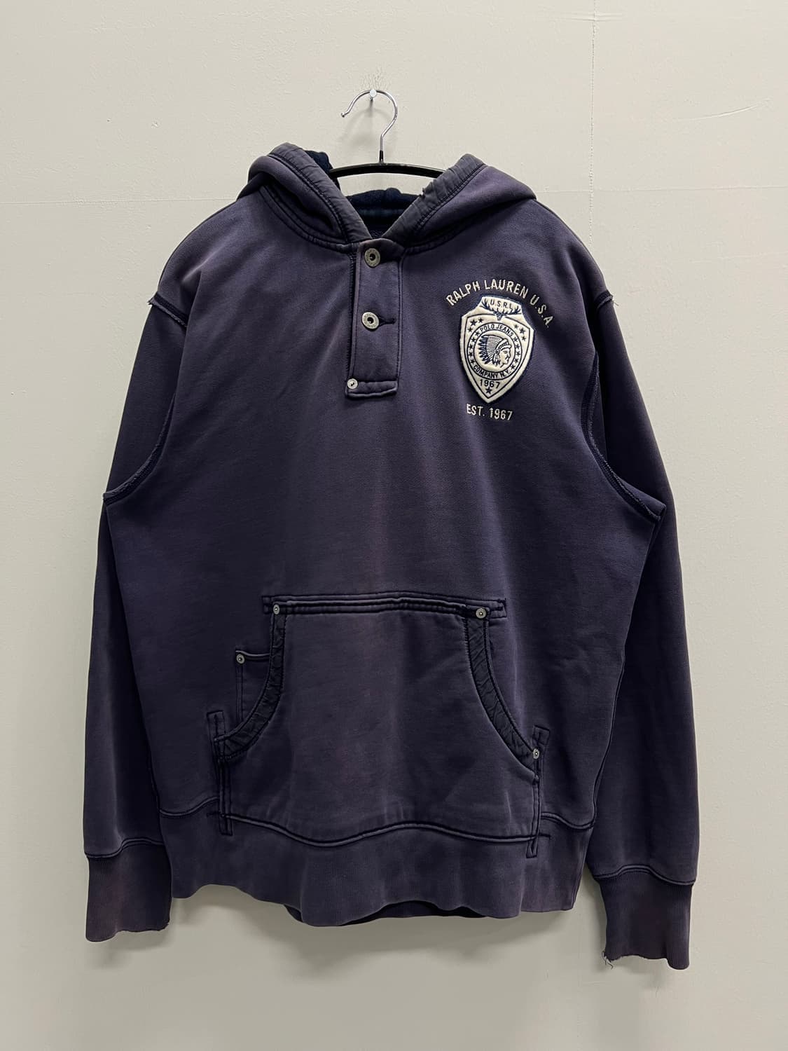 (L) 90s 폴로 랄프로렌 U.S RL 인디언 패치 두산 기모 후드티 상품이미지2