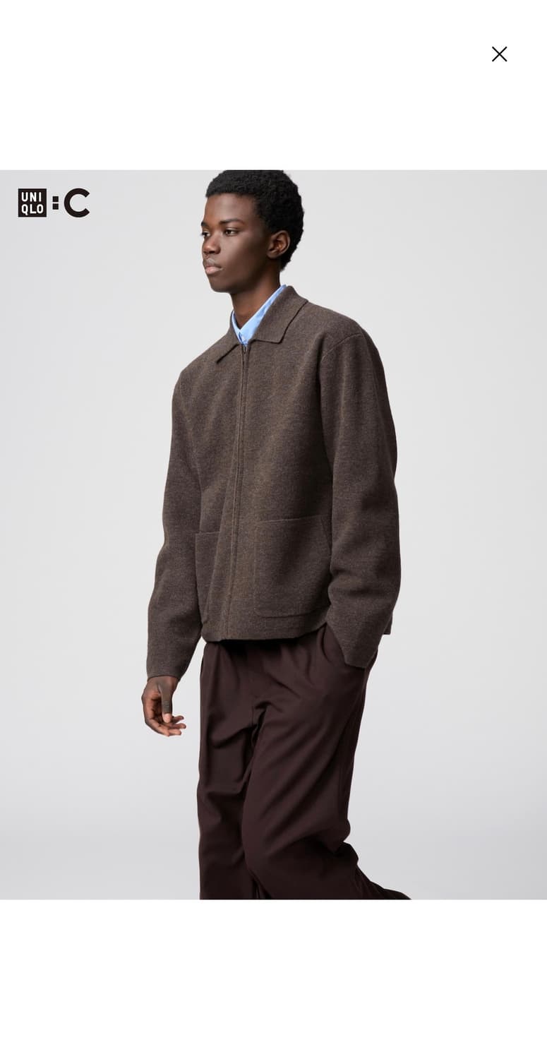 [새상품/L] 유니클로C 니트 풀집자켓 브라운 상품이미지1