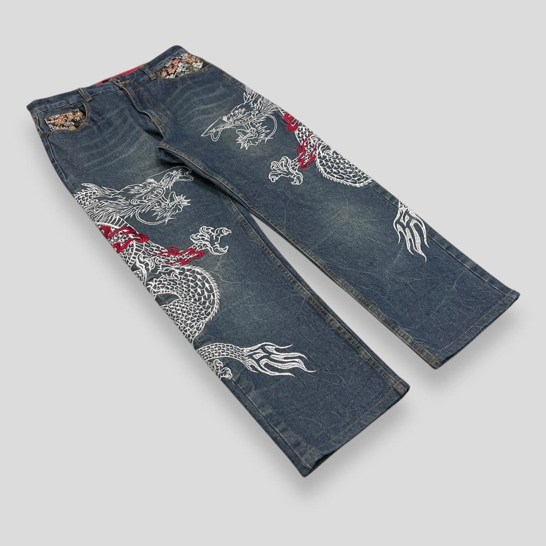 BUKKIR ABOU 자수 데님 팬츠 상품이미지4