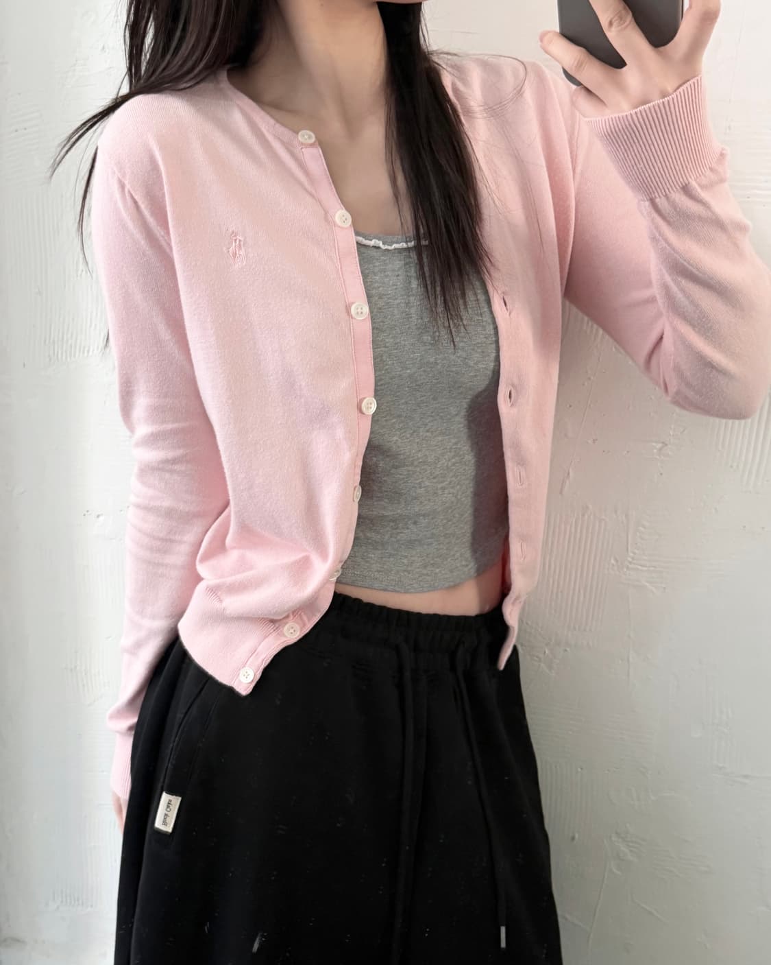 Polo 랄프로렌 우먼 베이비핑크 피마코튼 유넥 가디건 상품이미지1