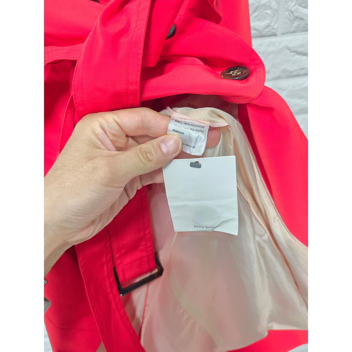 택포// L 캘빈클라인 레드 트렌치코트 새상품 상품이미지3