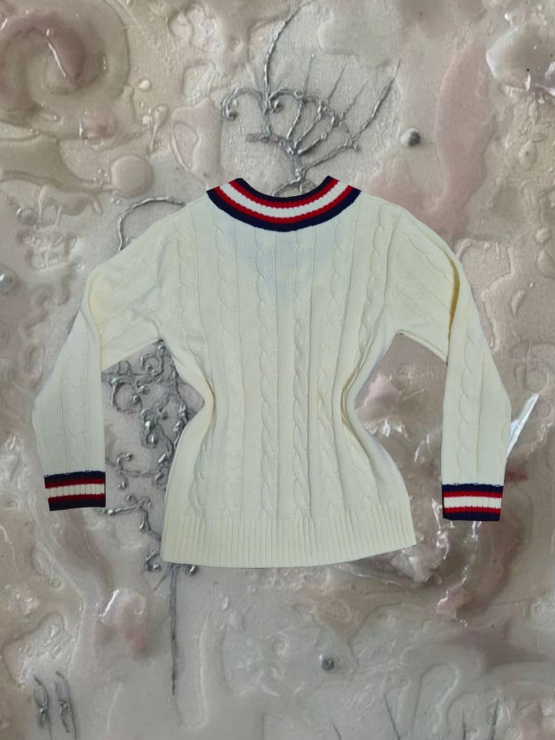 빈티지 필데이즈 TMRW 와펜 프레피룩 케이블 니트 브이넥 스쿨룩 상품이미지2