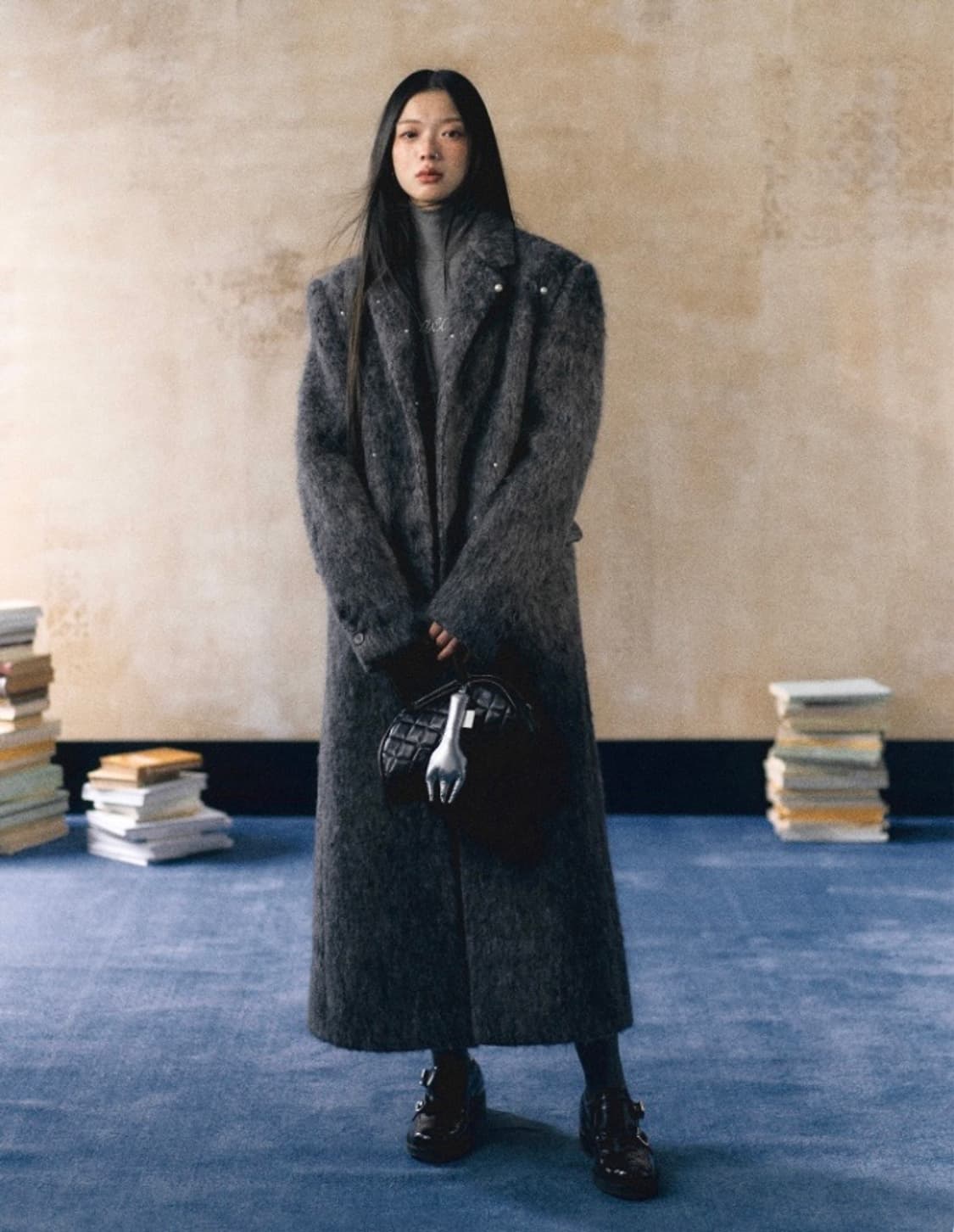 진주펄 모헤어 울 롱코트 그레이 상품이미지1