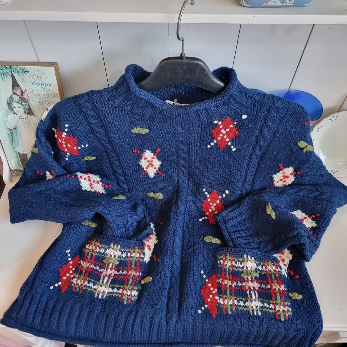 빈티지 니트  블루 체크포켓 상품이미지7