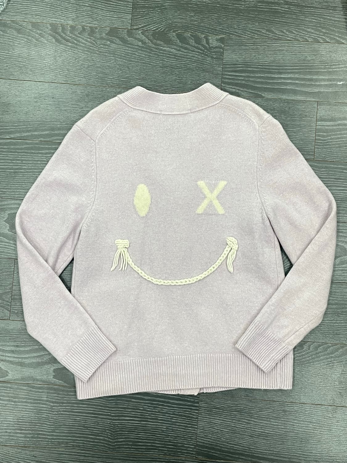 SJYP 스마일 연보라 니트 포켓 가디건 모리걸 키치 상품이미지1