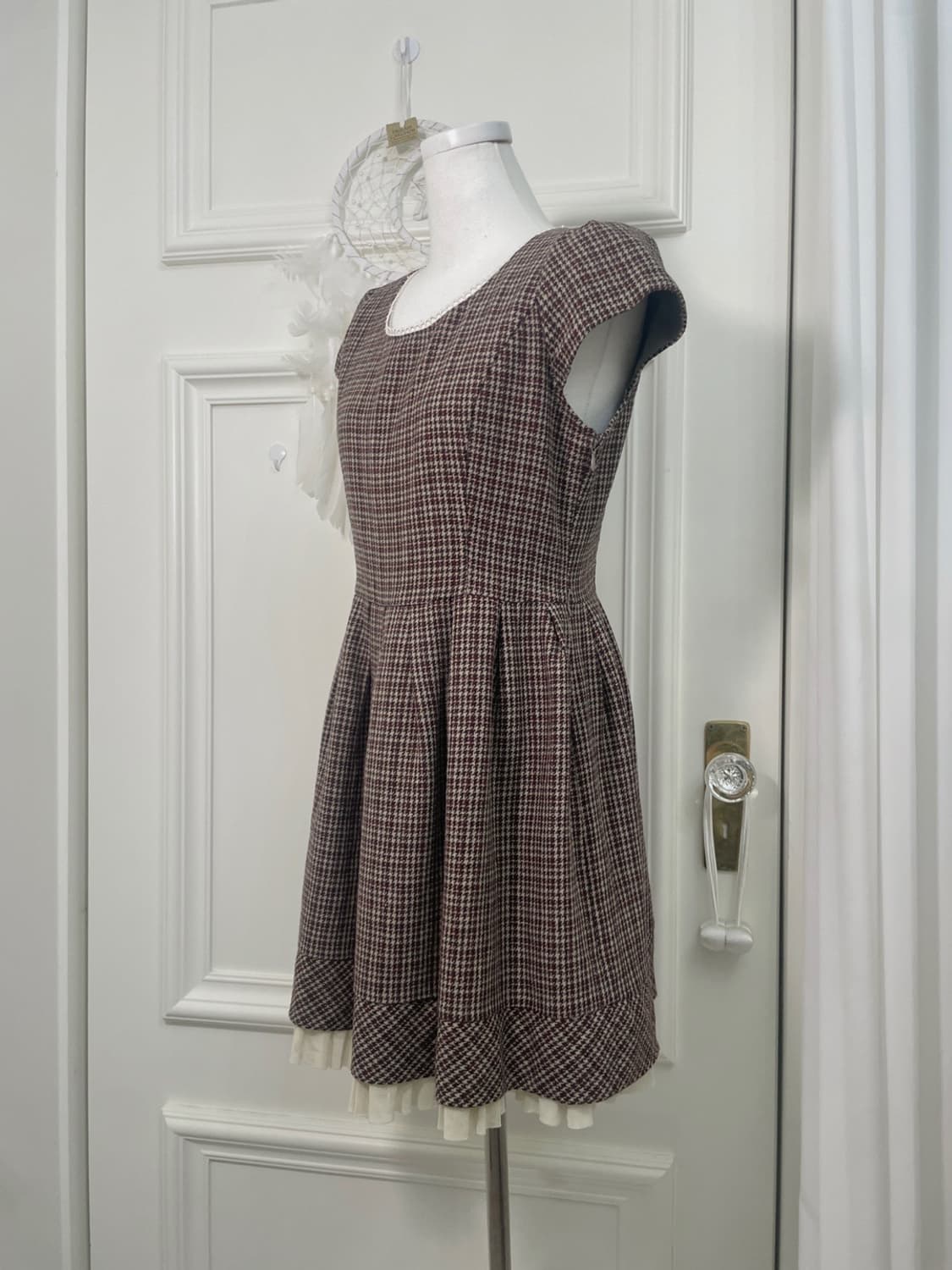 LEST ROSE brown red check pleats lovely 상품이미지2