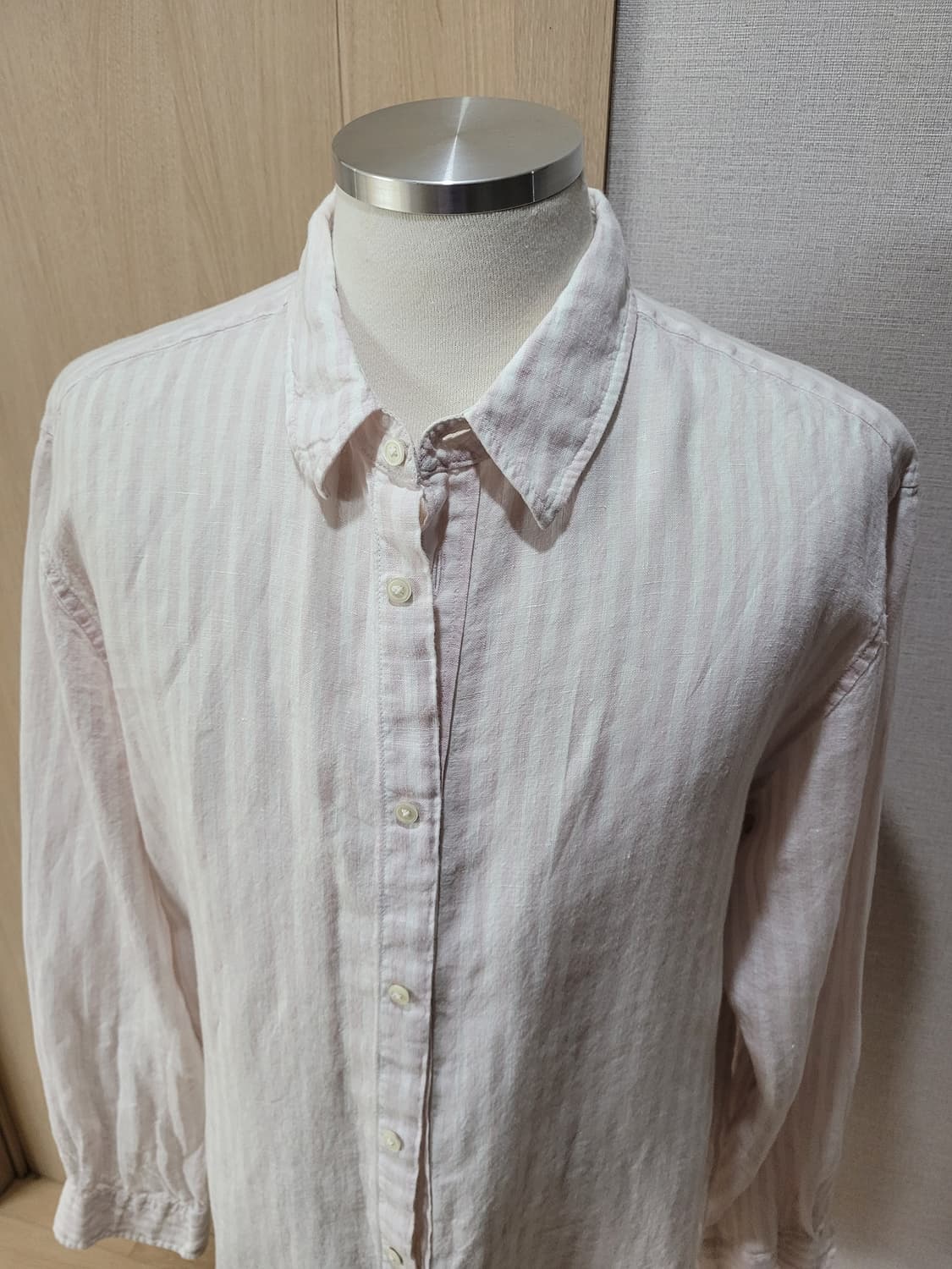 에잇세컨즈 8seconds 남자 린넨 스트라이프 셔츠 110 핑크 상품이미지2