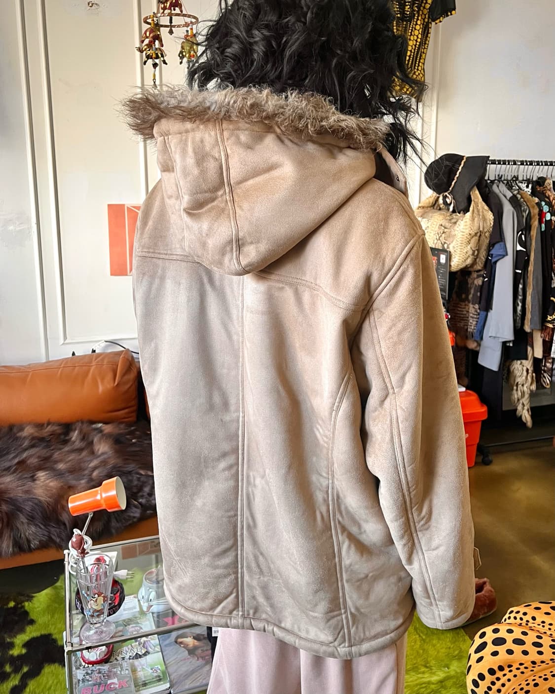 90-00s AMORE PURO Fur Hood Suede Coat 상품이미지4