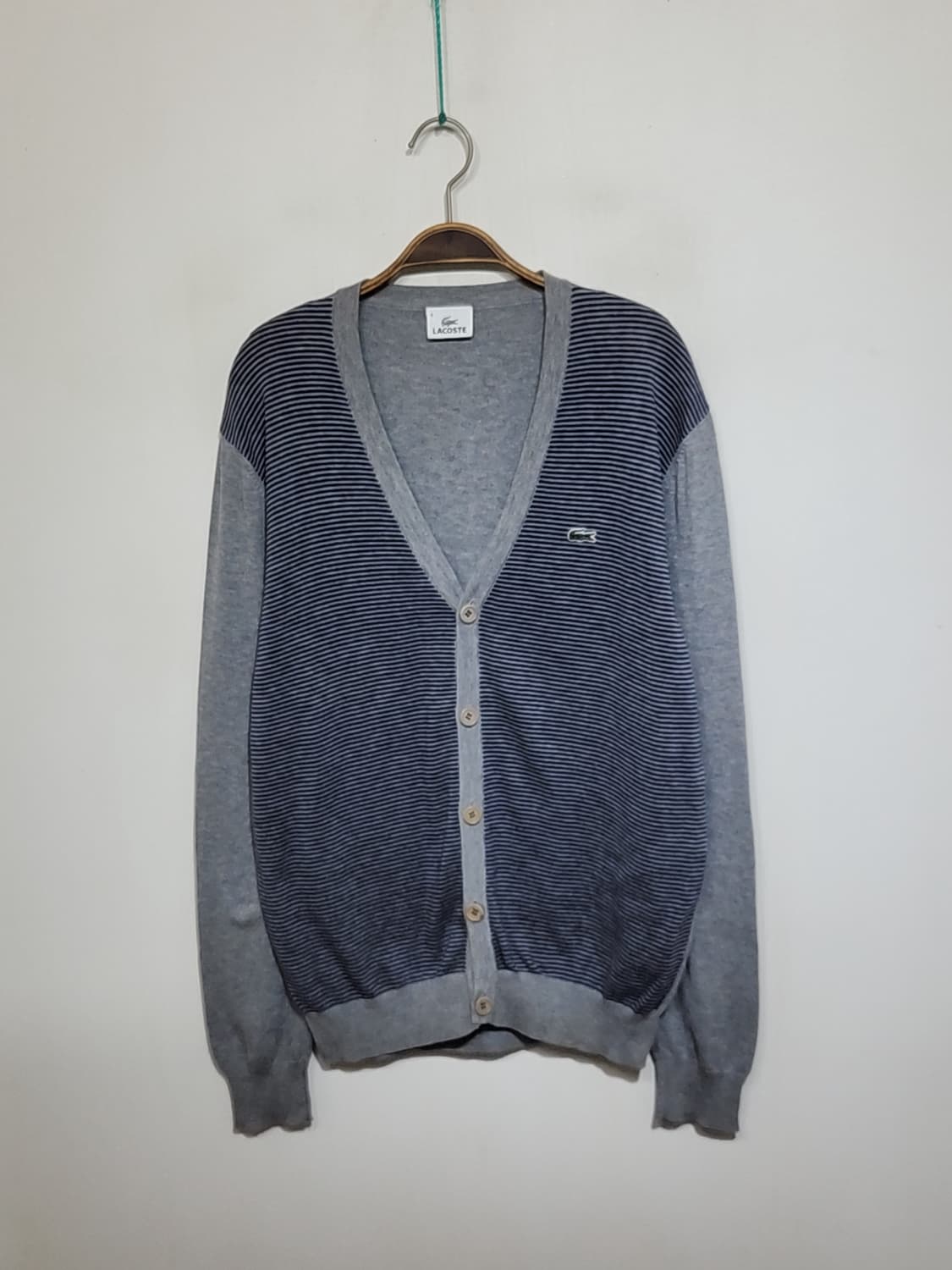 (L) 라코스테 가디건 브이넥 로고 배색 캐주얼  상품이미지1