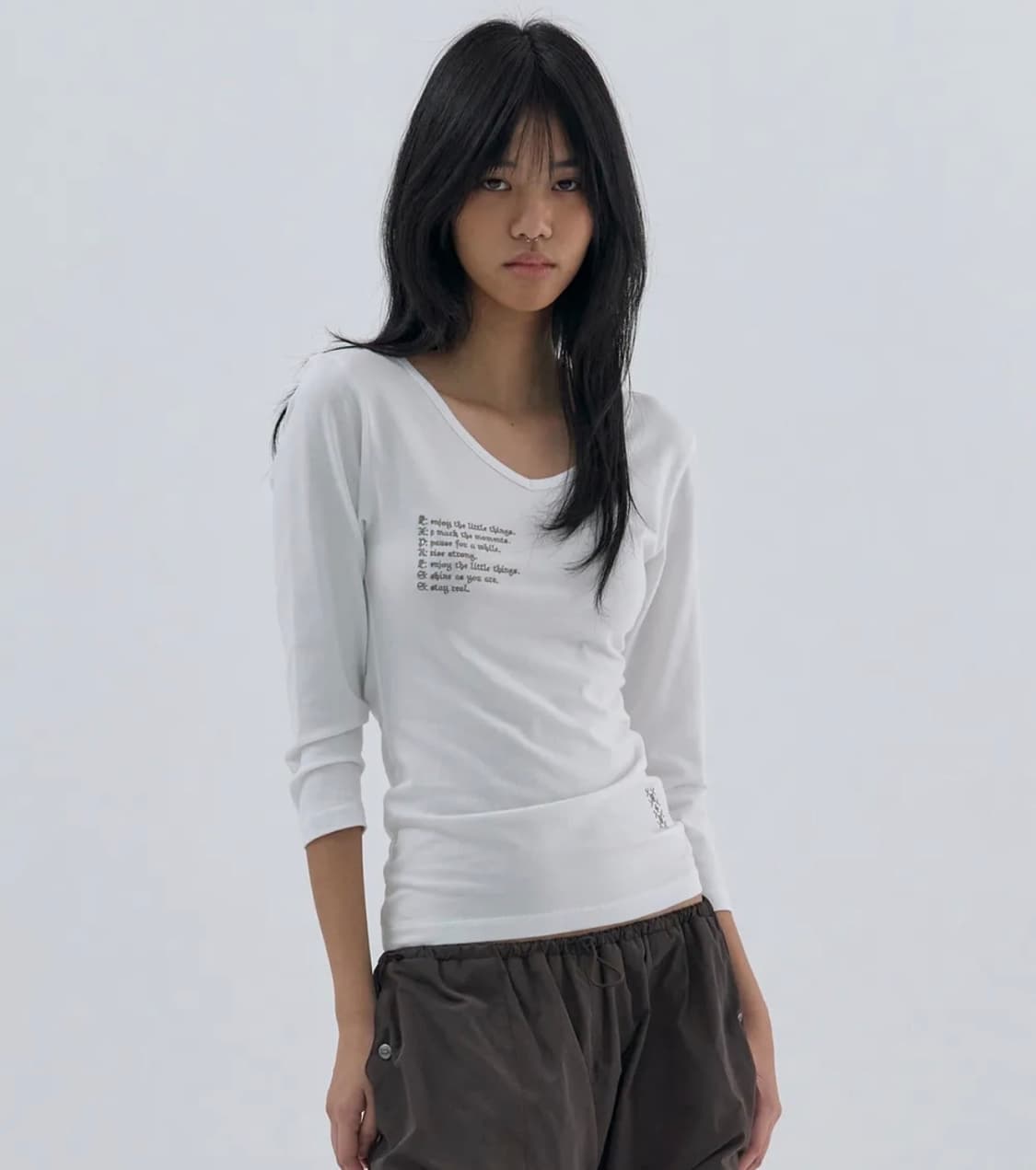 웰빙익스프레스 브이넥 V neck 3/4 sleeve White 상품이미지1