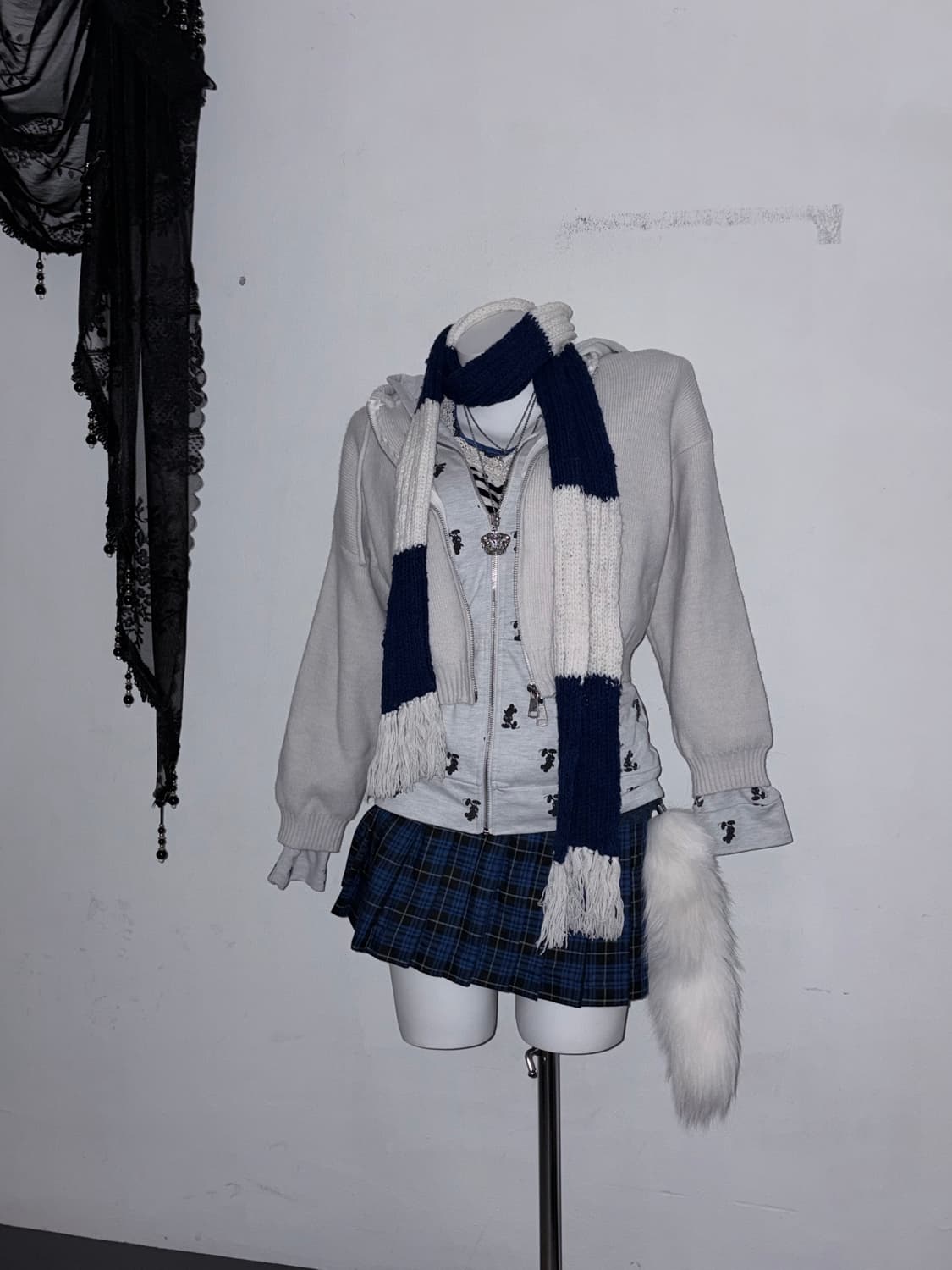 딥블루 니혼진 엑시즈팜 코디세트 6pcs 💙🤍🪽 스트라이프 머플러  상품이미지1