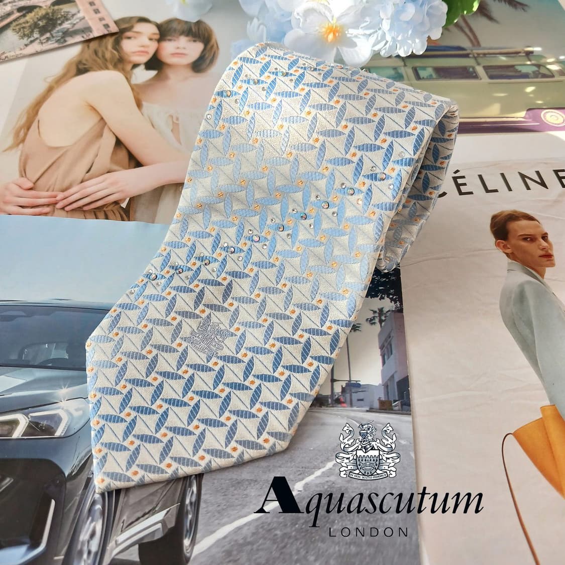 아쿠아스큐텀 실크 자수 로고 넥타이 9.1cm A+등급 A19425
 상품이미지2