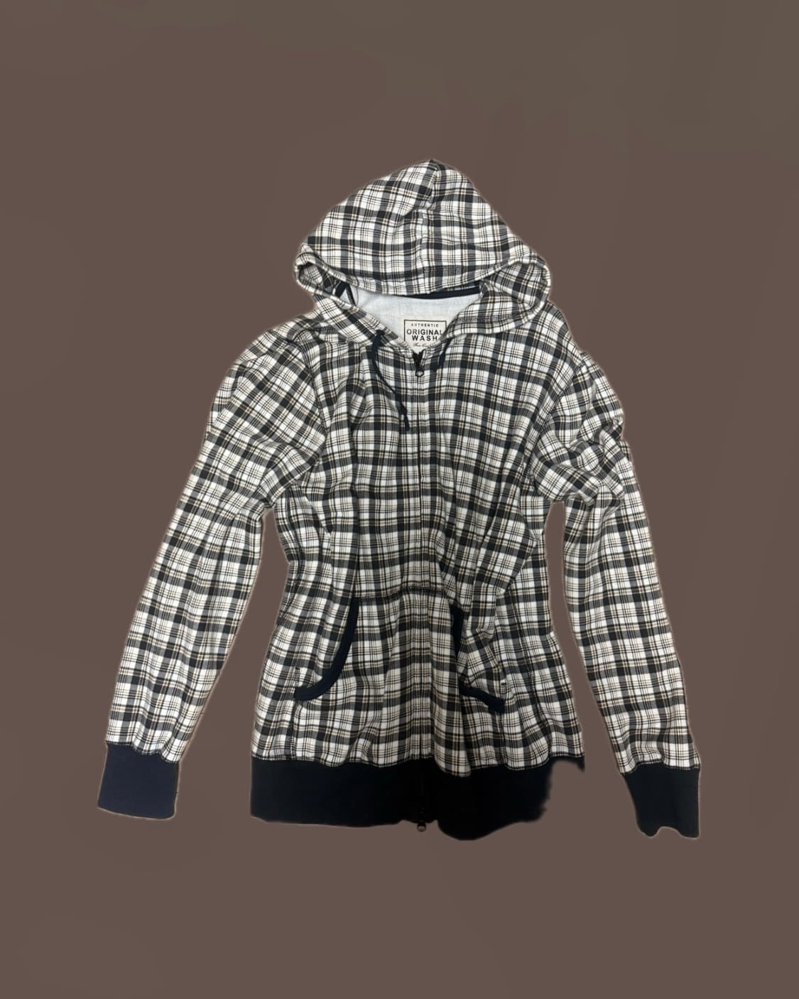 투웨이 체크 후집 빈티지 후드집업 상품이미지1