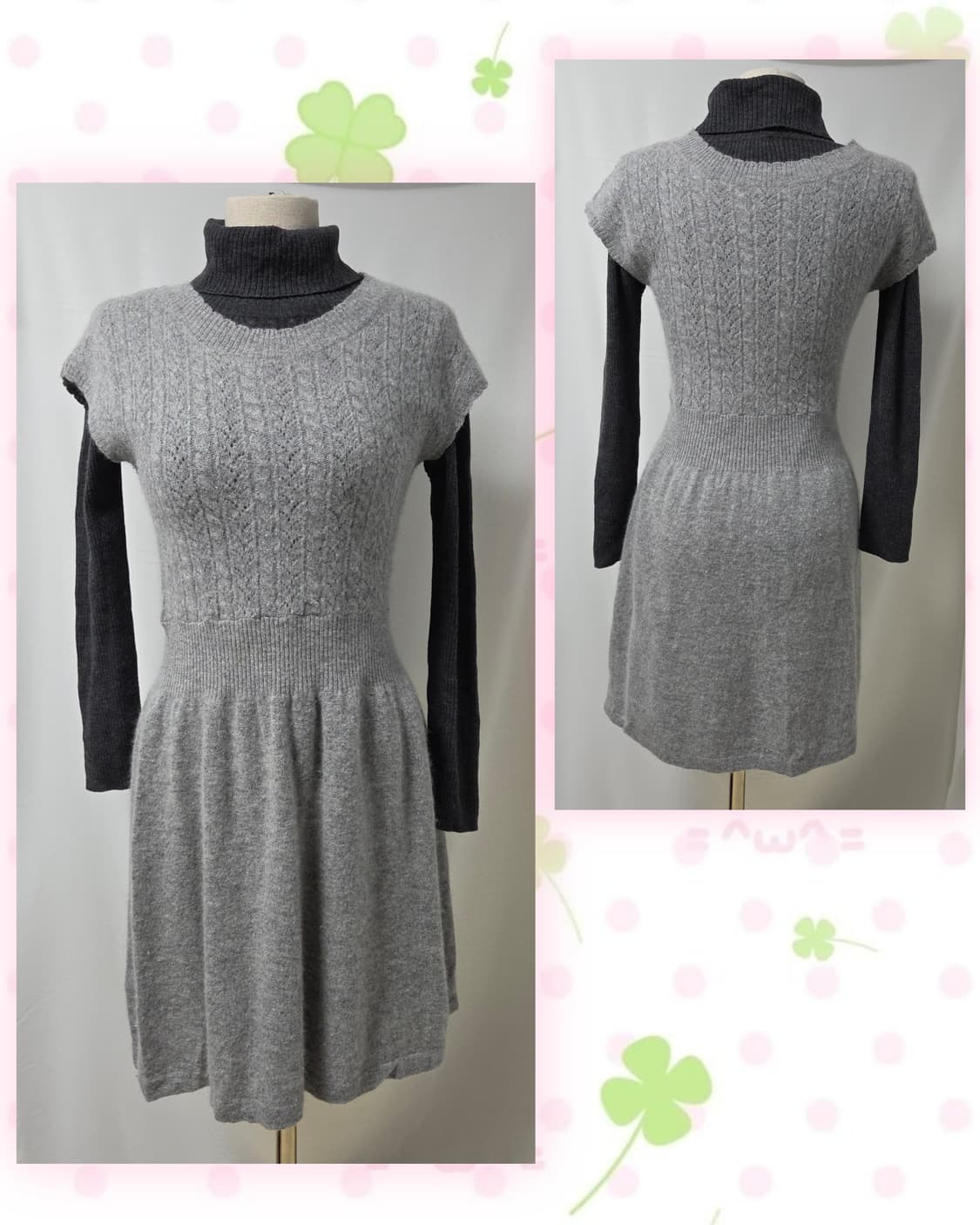 도쿄걸 코디 세트(반팔니트원피스, 차콜 폴라티, 블랙코트, 차콜코트) 상품이미지4