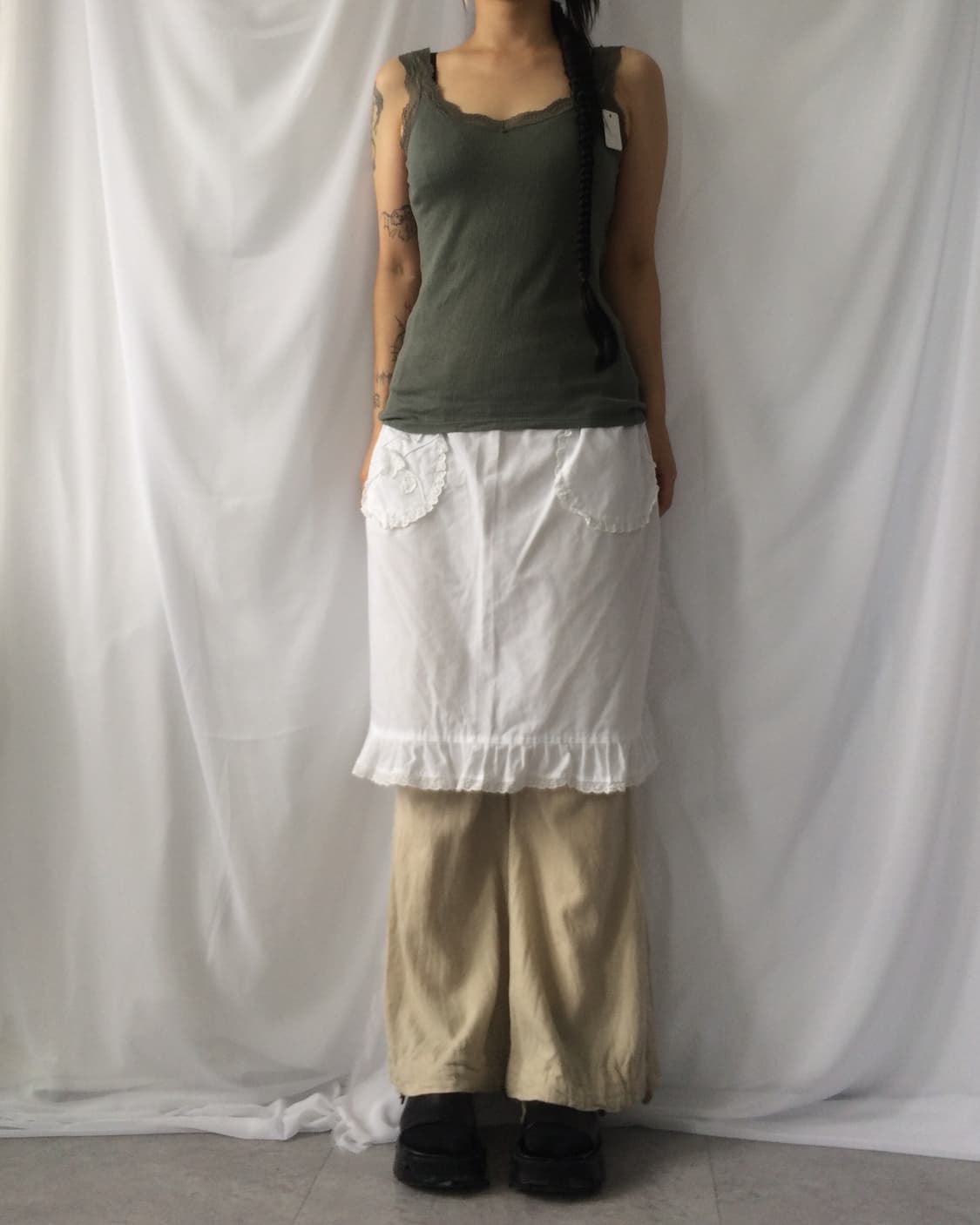 Lace trimming ribbed sleeveless 상품이미지1