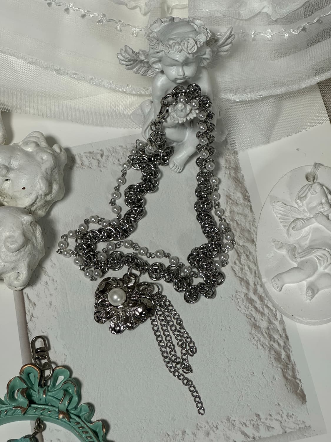 앤틱 오리엔탈 나비 진주 레이어드체인 목걸이 상품이미지7