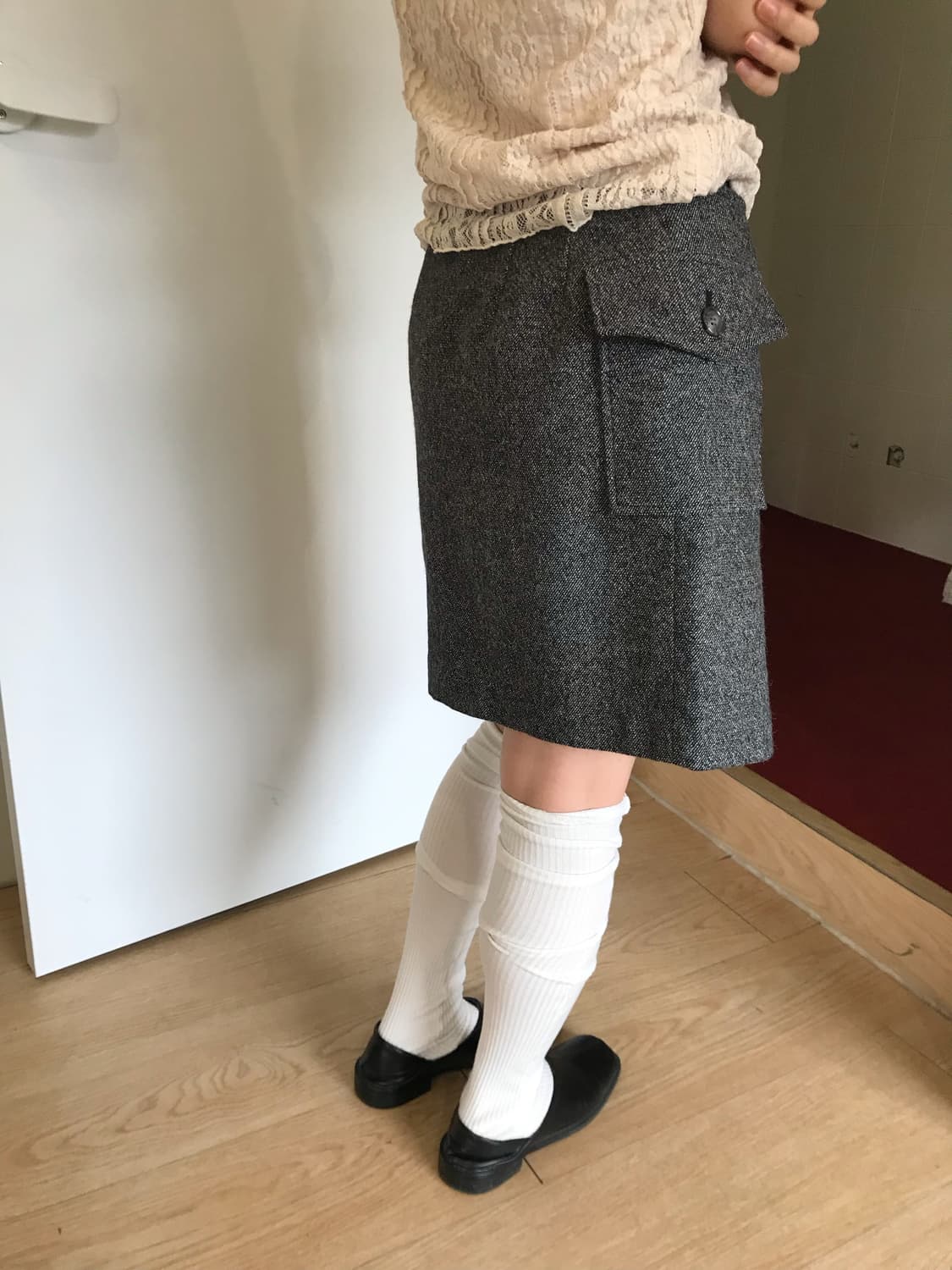 회색 밸트 랩스커트 상품이미지2