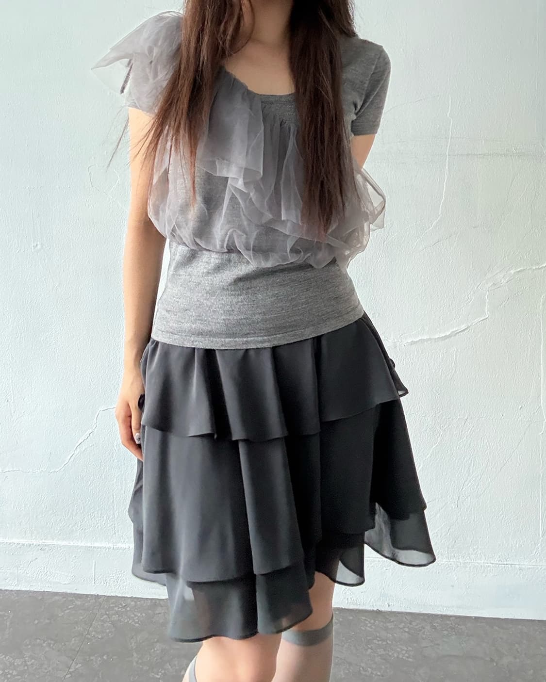 Charcoal gray cancan midi skirt 상품이미지3
