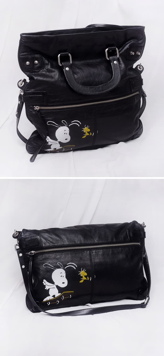 클럽 모나코 x 스누피 가죽 스퀘어 폴드오버 2웨이 빅토트.숄더백 상품이미지2