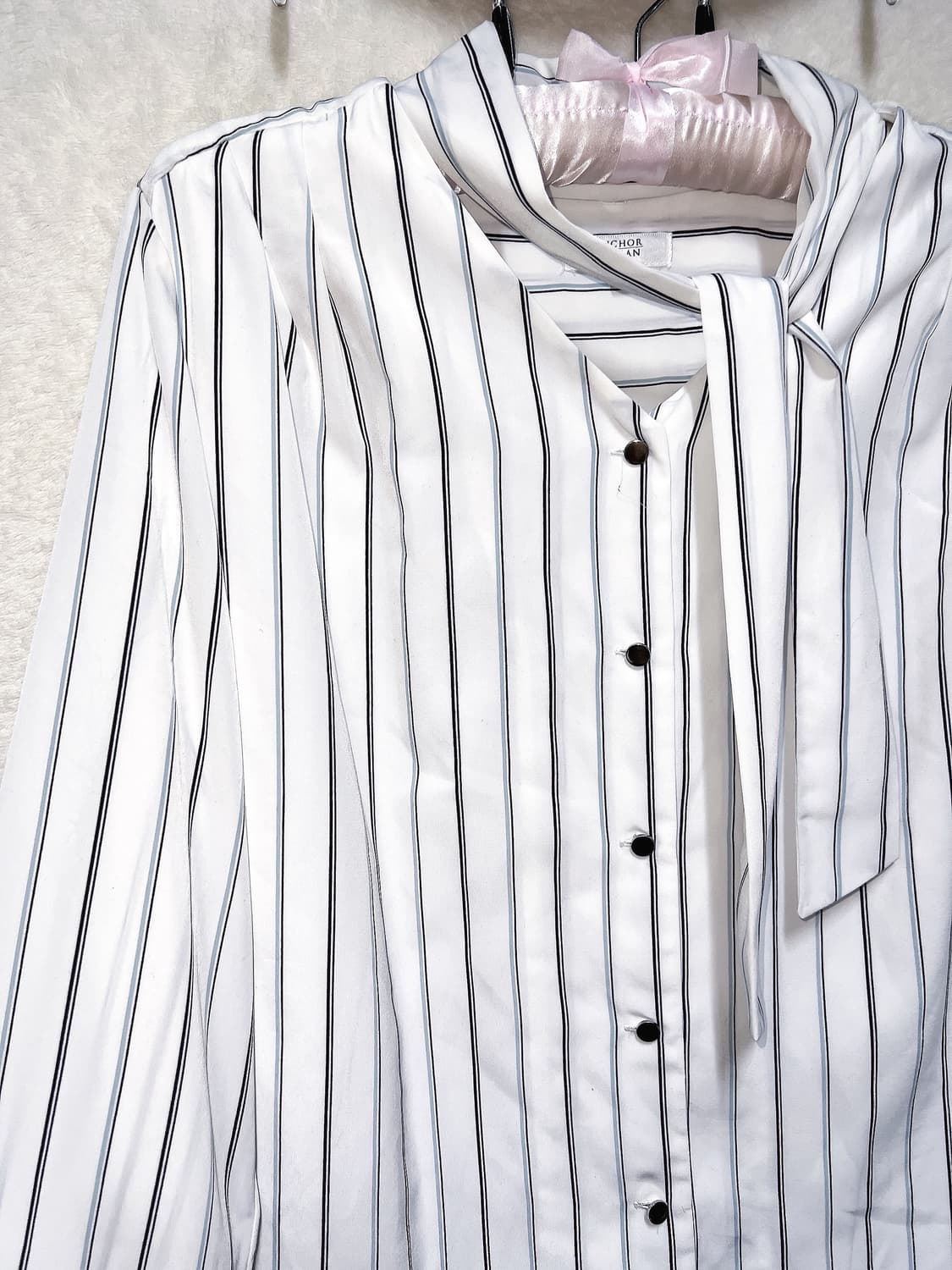 로맨틱갸루 스트라이프 타이 블라우스 셔츠 로걀탑 긱시크 프레피 오피스 상품이미지8