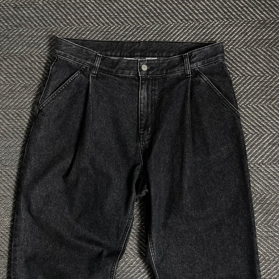 유니폼 브릿지 원턱 와이드 워시드 흑청 팬츠y 4889 상품이미지4