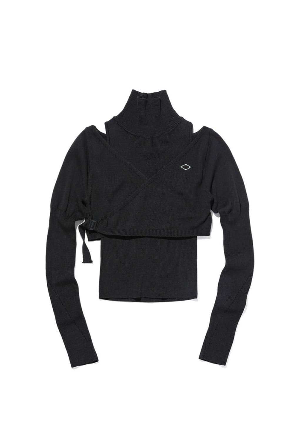 [S] 미스치프 오버랩 니트 탑 블랙 상품이미지1