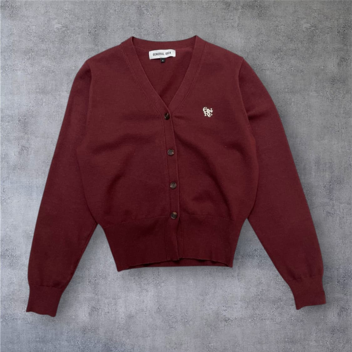 제너럴 아이디어 General idea 버건디 크롭 브이넥 가디건 S 상품이미지1