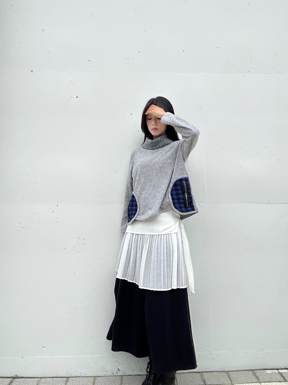 Highneck check point warm top / grey 상품이미지5