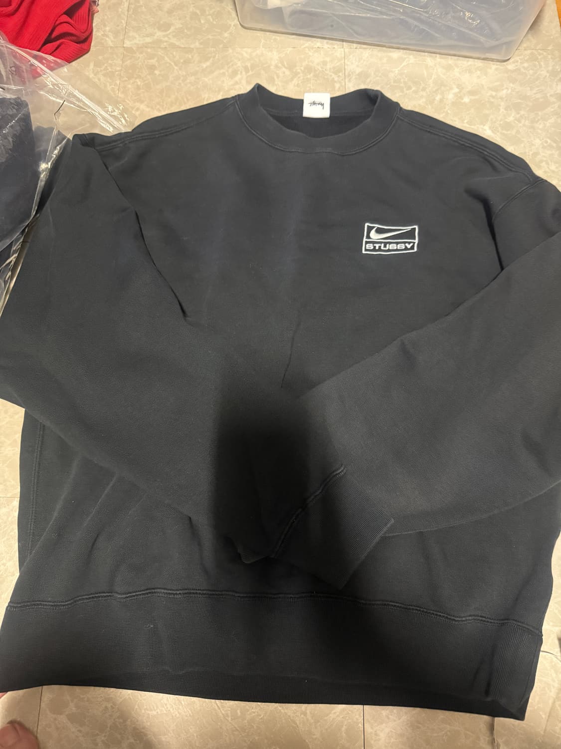 M사이즈 나이키 스투시 NRG 워시드 플리스 크루넥 맨투맨 블랙 상품이미지1
