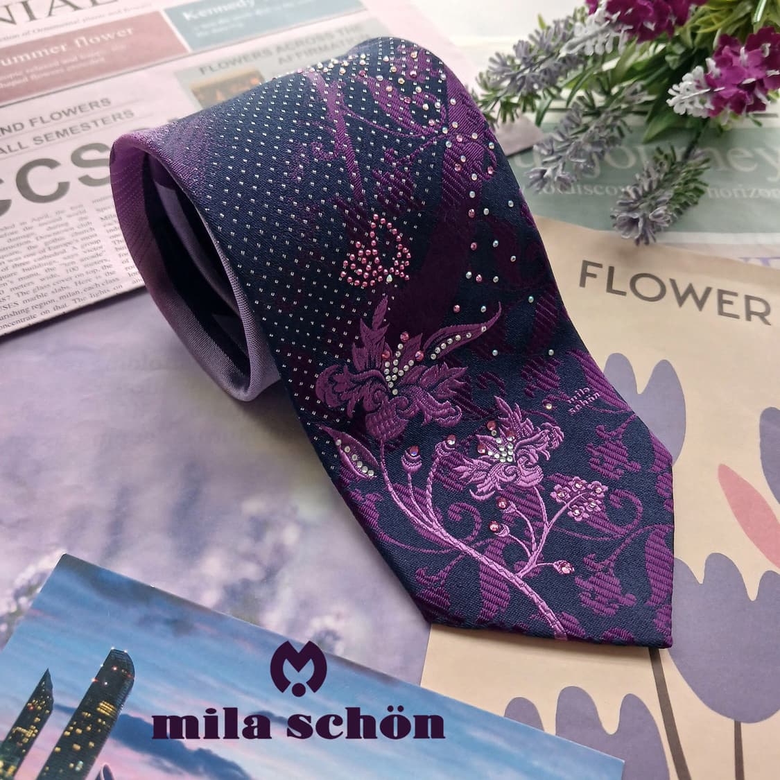 밀라숀 퍼플 플라워 자카드 넥타이 8.4cm B등급 A18578
 상품이미지1