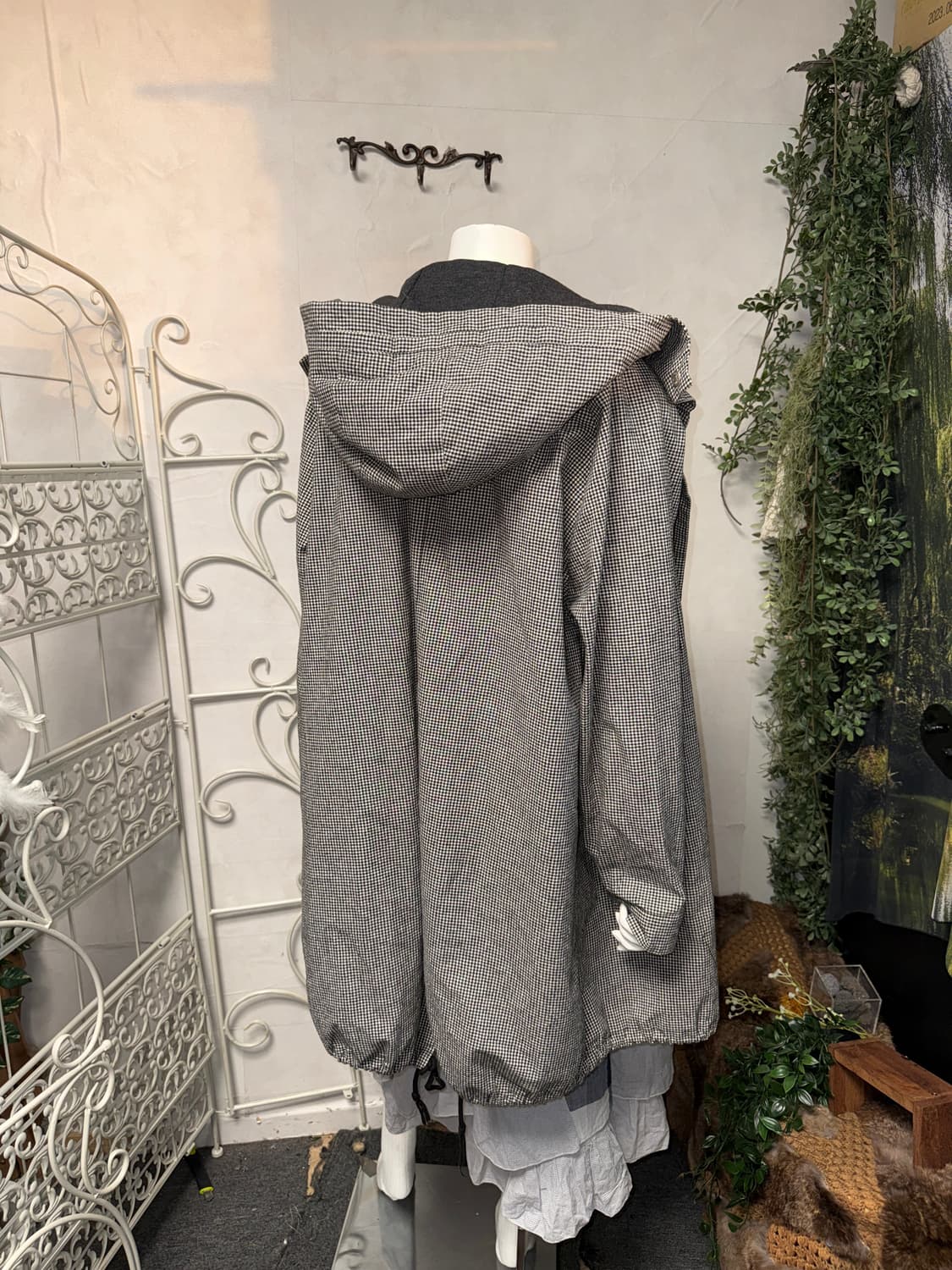 Black & white check hood field coat 상품이미지7