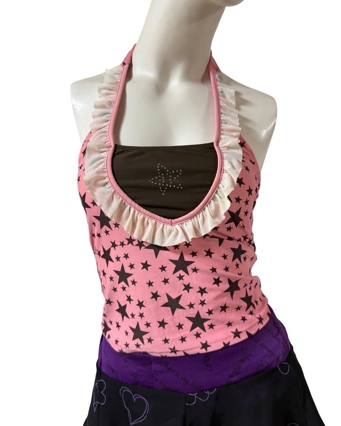 Vtg y2k 키치 홀터넥 프릴 슬리브리스 상품이미지2