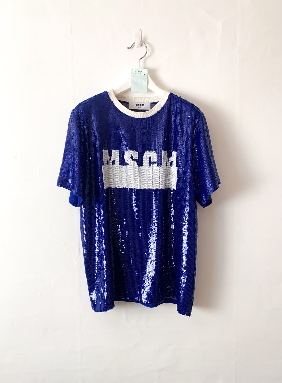 MSGM 블루 시퀸 스팽글 여성 반팔 티셔츠 S사이즈 상품이미지1