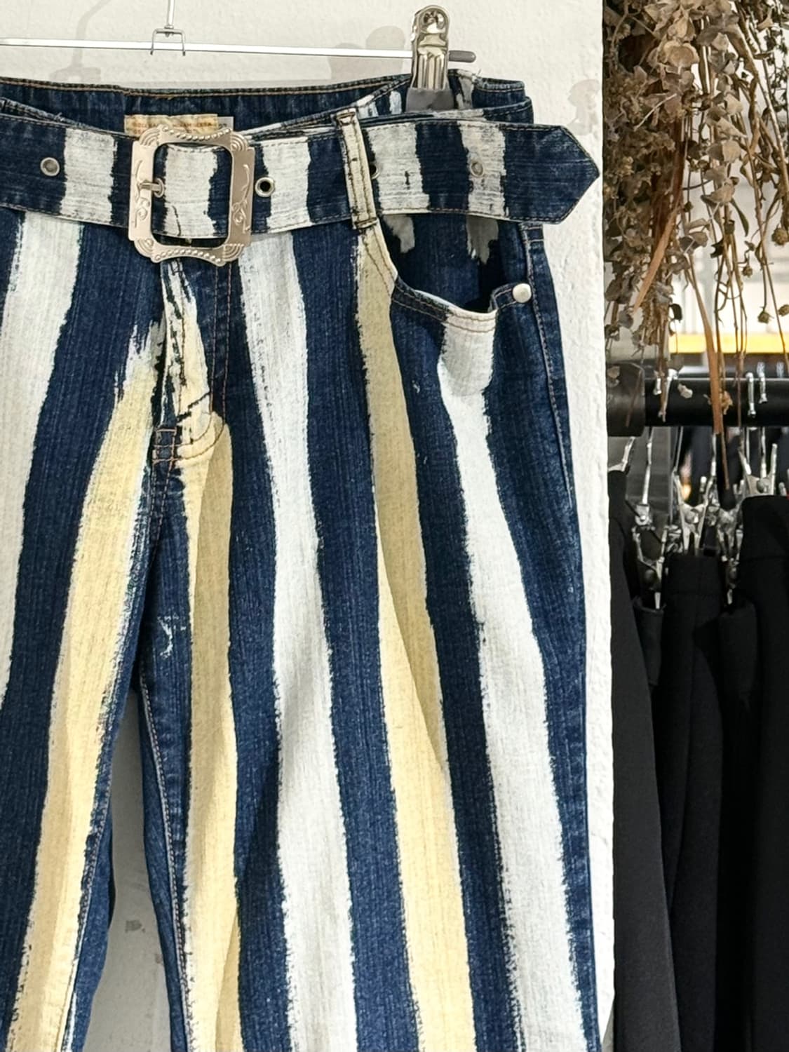 락 베이비 인디고 스트라이프 벨티드 데님 팬츠 상품이미지3