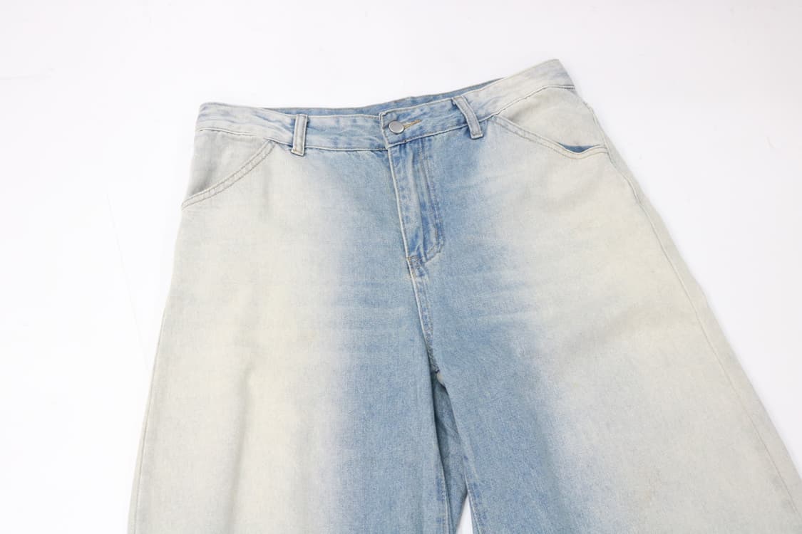 빈티지 페이딩 워싱 라이트 블루 와이드 데님 팬츠 상품이미지3
