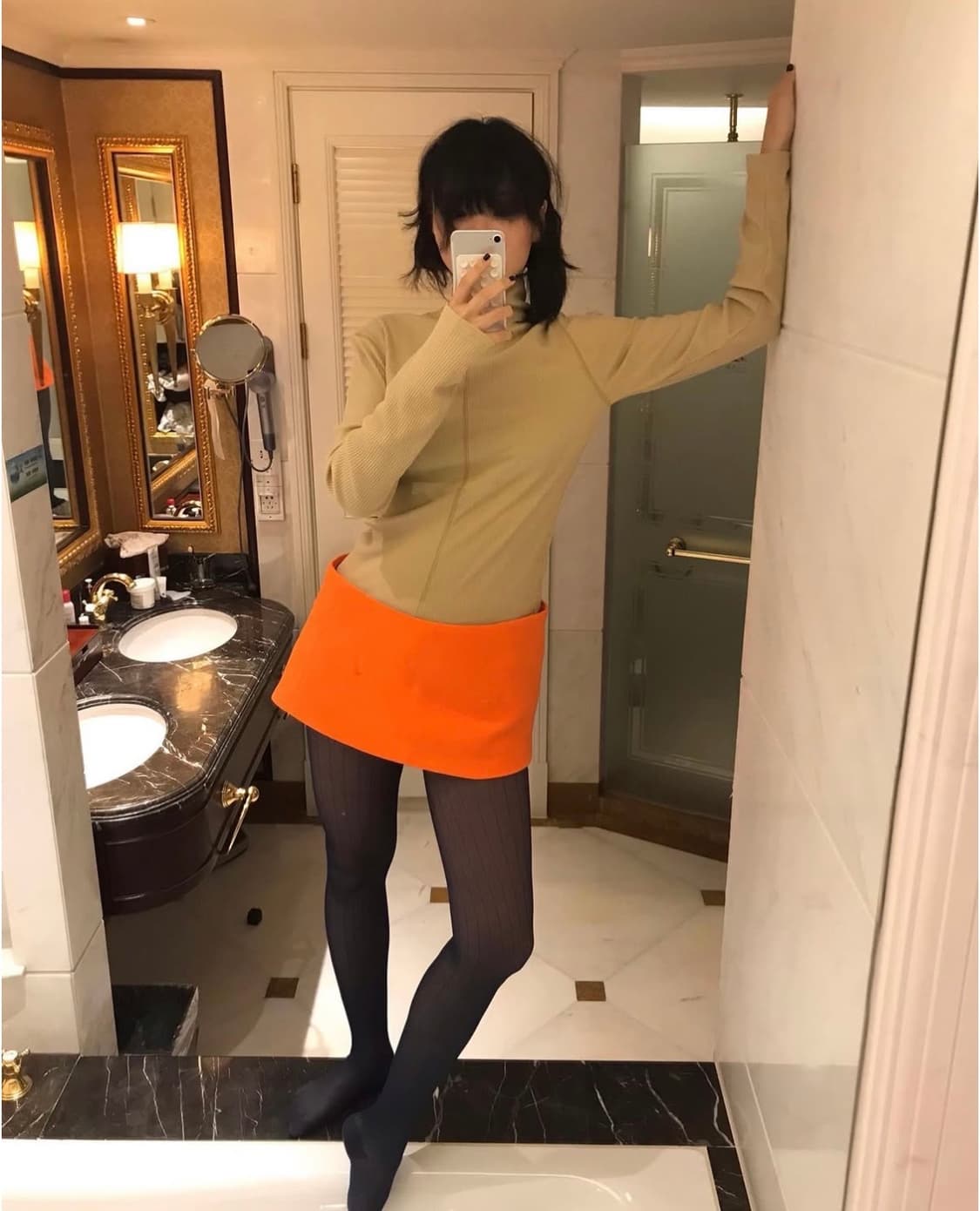 에옹쓰 2 Layered mini skirt - orange  상품이미지2