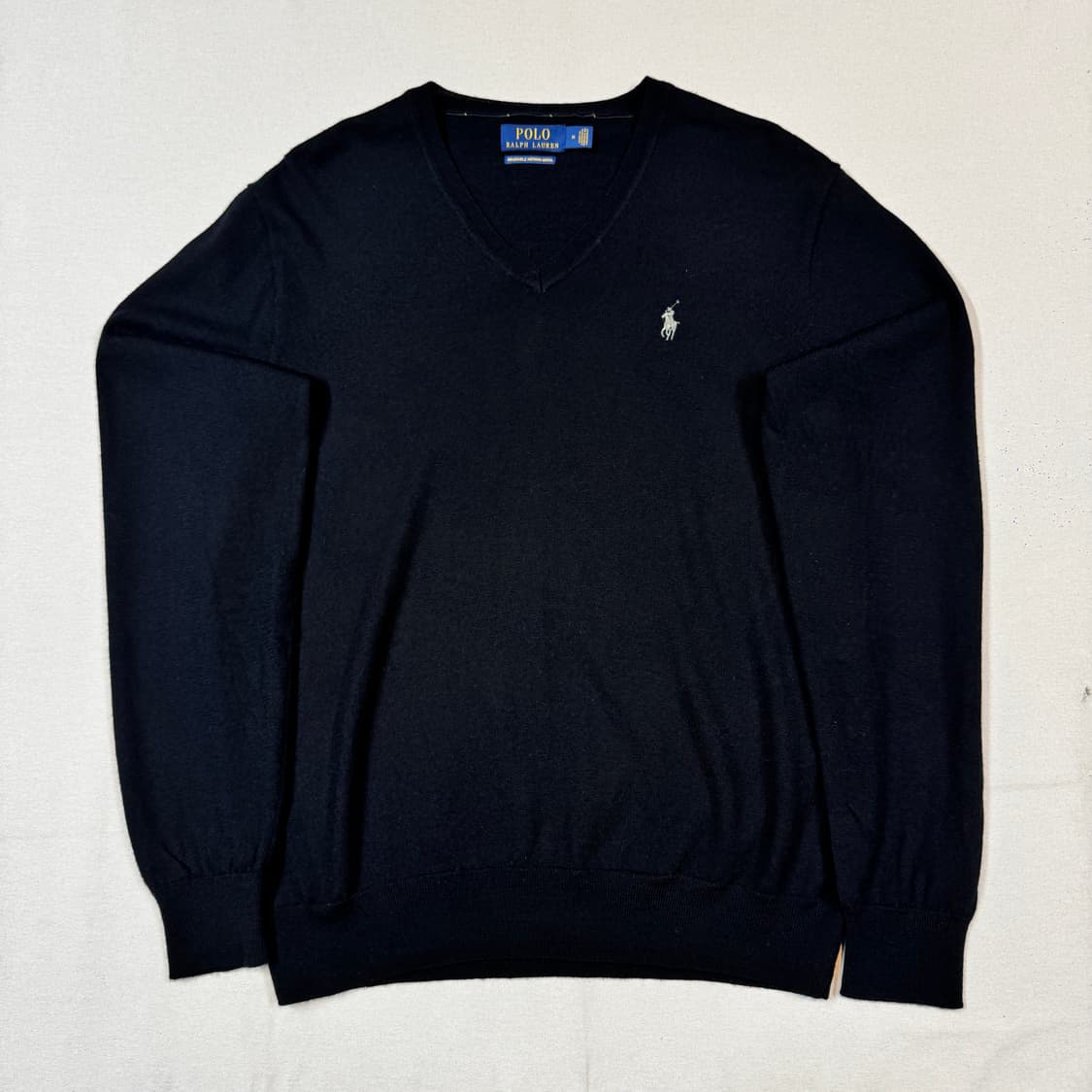 M) 폴로 랄프로렌 워셔블 메리노 울 브이넥 니트 긴팔 블랙 상품이미지1